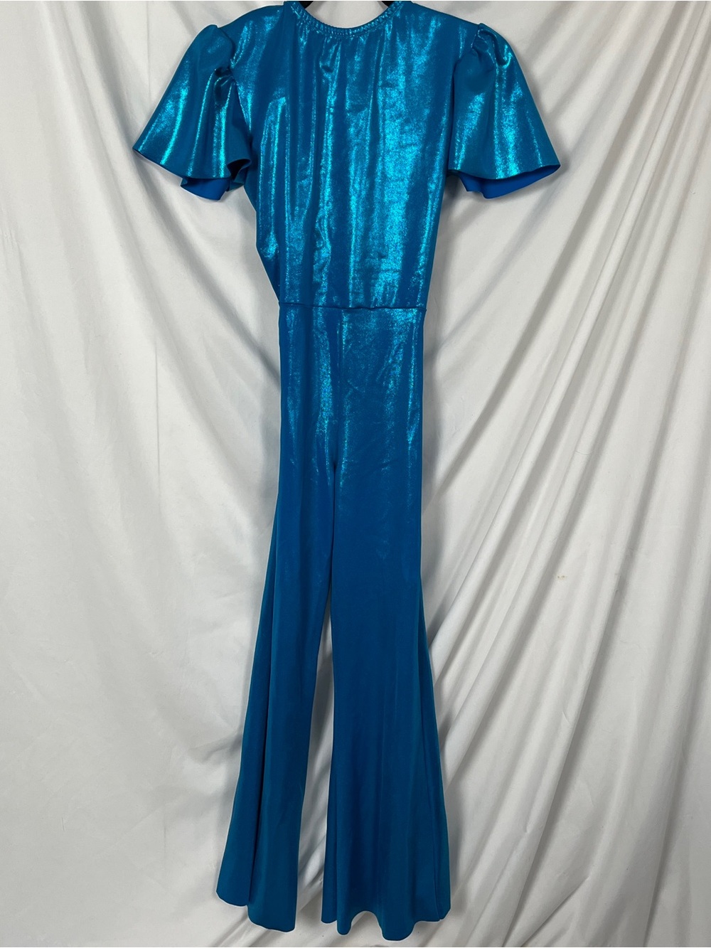Kizzi Dancewear Blue Holographic Sparkle Bell Bottom Dance Jumpsuit Adult Large